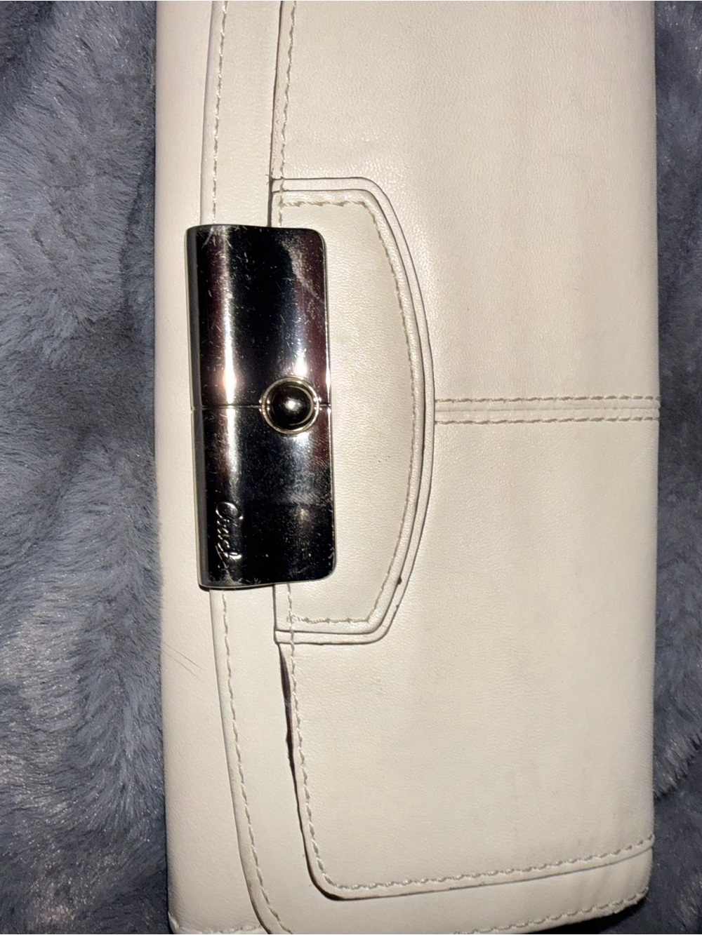 Coach Cream Leather Clutch Wallet with Silver-Tone Push Lock